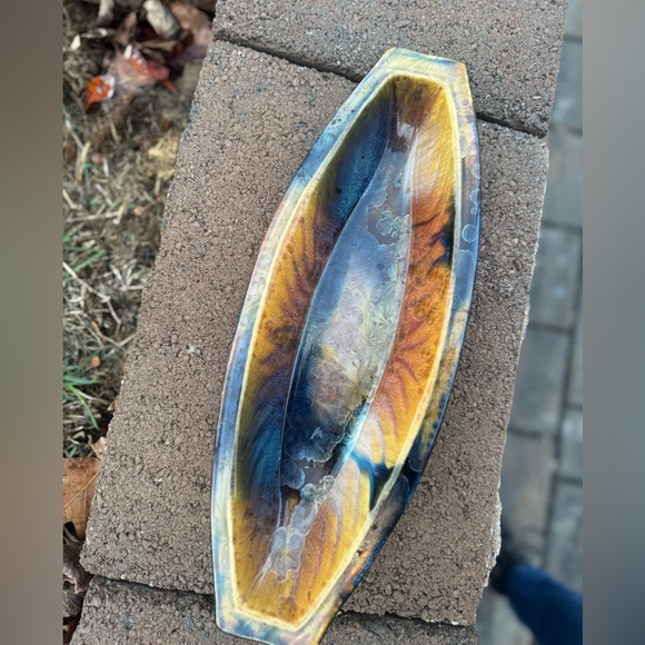 Bill Campbell Flambeaux Crystalline Art Pottery Signed Platter Tray 15”L - Picture 9 of 12